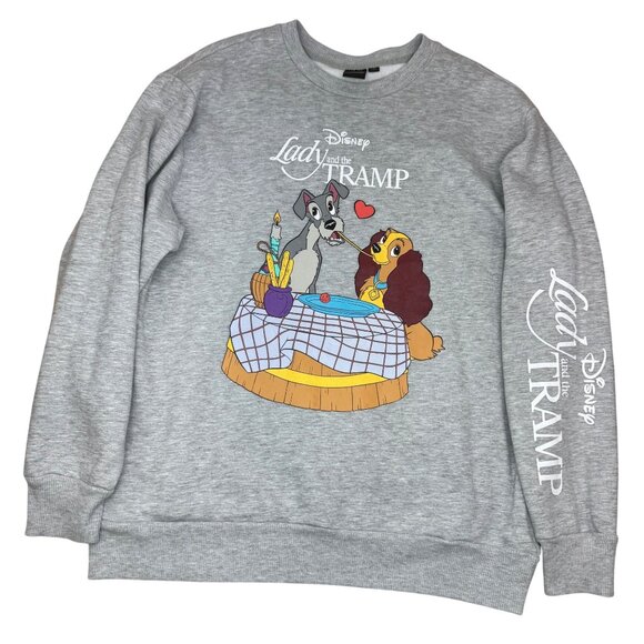 Disney Lady and the Tramp Graphic Heather Gray Crew Neck Pullover Adult size XL - Picture 1 of 9